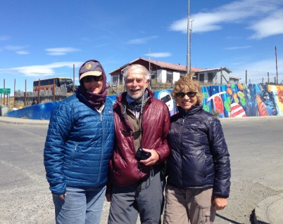 Chris and Polly Barton with me at Ferry Crossing Magellan Straits 