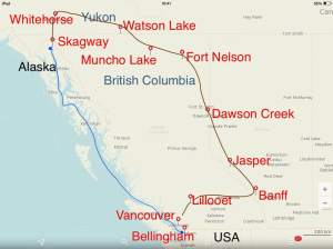 Map of Canada and Alaska Journey  2nd May  to 15 May